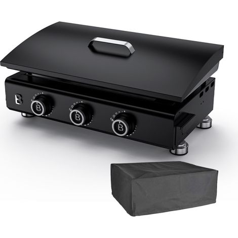 BRASERO BY FAVEX - Plancha gaz 3 brûleurs Silvia IIG Evo – 7,95 kW – Plaque acier revêtement céramique 5 mm 67x34 cm – Stable Flame chaleur homogène – 10 convives – Capot de protection, Housse inclus (1/5)