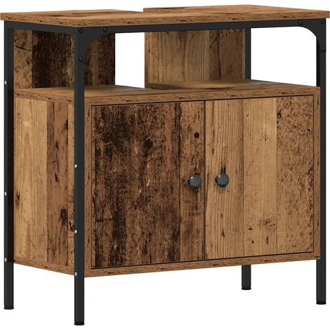 Armoire lavabo salle de bain vintage rangement grand espace 60 x 30 x 60 cm en bois vieux bois