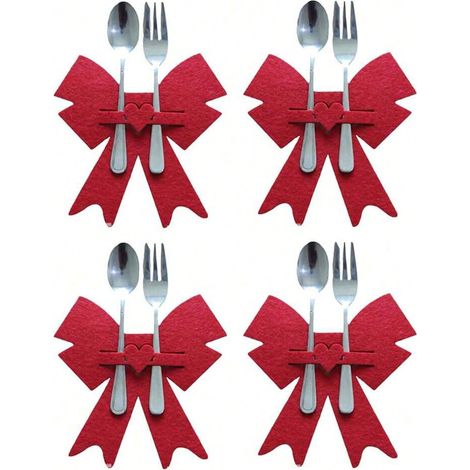 Lot de 12 pinces à couverts avec nœuds rouges, supports pour couteaux et fourchettes pour mariages, anniversaires ou Saint-Valentin, décoration de table romantique (1/5)
