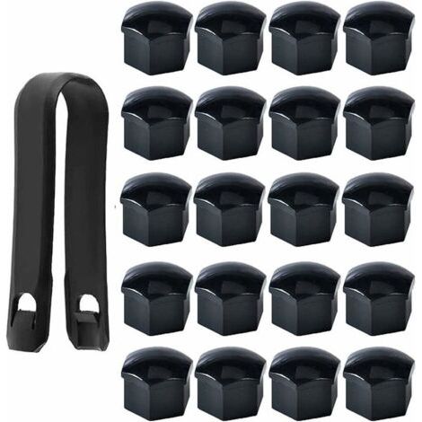 Lot de 20 Capuchons d'écrou de Roue 17mm, Cache-écrous de Boulon de Roue, Cache-écrous de Pneu Hexagonaux avec Ensemble d'outils de Démontage pour Voitures, Noir