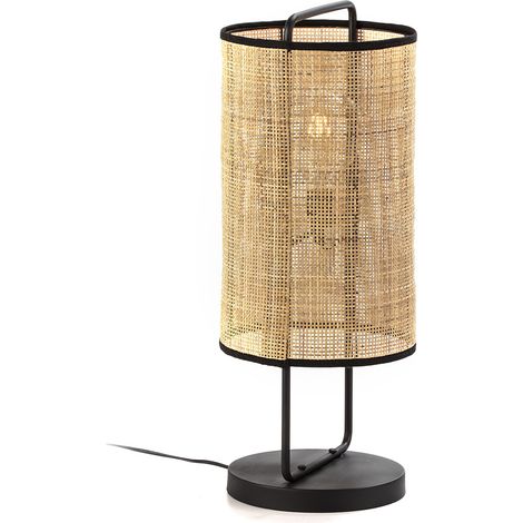 Lampe de table 27x27x67 Métal Noir/Rotin naturel (1/3)