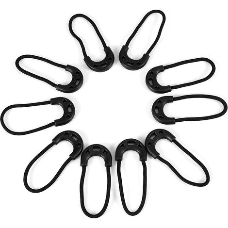 Lot de 10 tirettes de fermeture éclair noires EDC (petites) pour vêtements et sacs à dos, accessoires de voyage et d'extérieur (1/5)