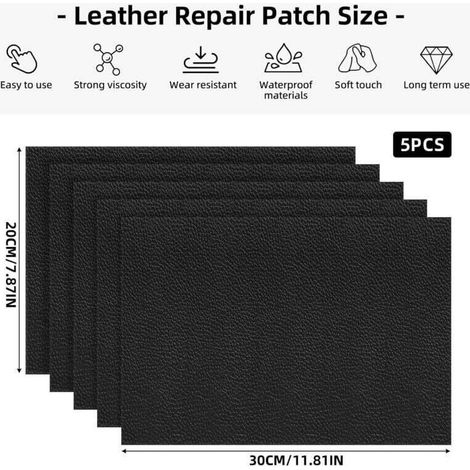 Pièce Kit Reparation Cuir, 30 x 20 CM Patch Réparation Cuir, Rouleau Adhesif Cuir pour les Voitures et les Canapés (Noir) (1/4)