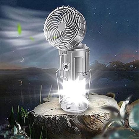 Lanterne De Camping à Led Extérieure Portable 6 En 1 Avec Ventilateur, Lampe De Ventilateur électrique De Levage Et D'étirement Solaire Extérieur, Conception Solaire-fonction (Argent, L)- (1/5)