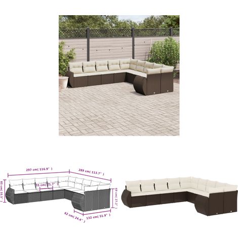 vidaXL Salon de jardin 10 pcs avec coussins marron résine tressée (1/3)