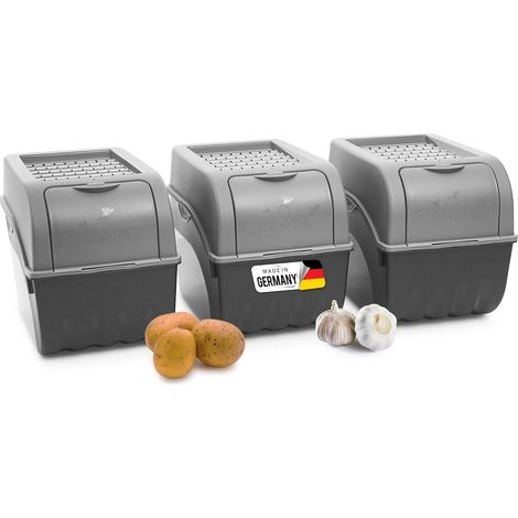 Lot de 3 boîtes rangement pommes de terre 9 L gris