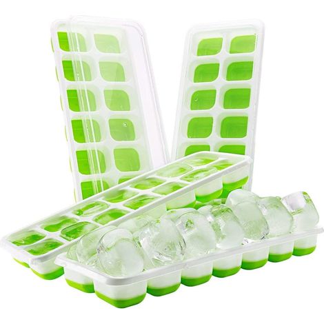 Juego de 4 bandejas para cubitos de hielo, molde de silicona Topelek para cubitos de hielo, diseño de lobo de helado con tapa, bandeja con 14 compartimentos, mantiene el hielo frío, certificado LFGB,  (1/5)