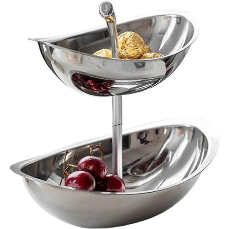Aihem Ovale Obstschale aus Edelstahl – Elegante Kuchen- und Gebäckschale für Couchtisch und Wohnzimmer, 2-stöckig (1/5)