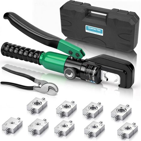 12T/120KN Pince à Sertir les Fils Hydraulique 4–70mm² avec 9 Inserts de Sertissage, Coupe-câble pour Maison, Industrie, Vert (1/5)