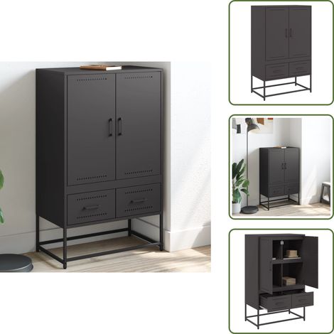 Buffet haut noir 68x39x111,5 cm acier - Buffet Design - Meuble Rangement - Armoire Haute - Buffet Moderne - Mobilier Salon (1/5)