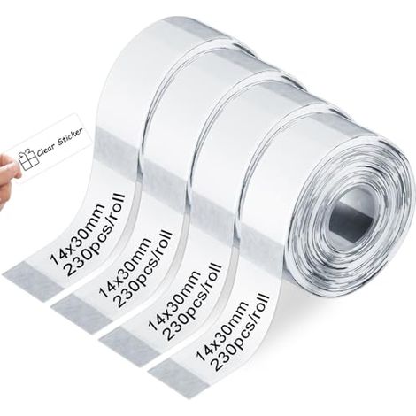 Selbstklebende Etiketten zum Beschreiben, 14 x 30 mm transparentes Thermoetikett für Marklife P11/P12/P15, Phomemo D30/D32/D35, Vretti HP1/HP3/HP4, Thermopapier für Schule, Zuhause