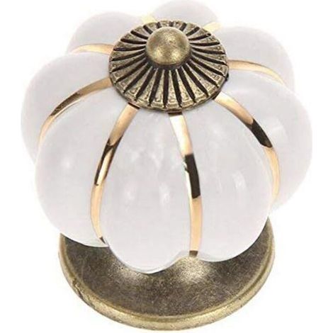 5pcs Potiron Poignée Bouton Armoire Meubles Bouton poignée Porte Meubles Boutons Céramique Porcelaine Fleur Meuble blanc (1/5)