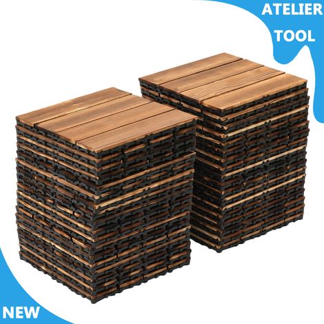 ATELIER 36 pièces 12x12" carreaux de terrasse en bois dur interverrouillant carreaux de plancher en bois de larch bricolage interverrouillant (1/5)