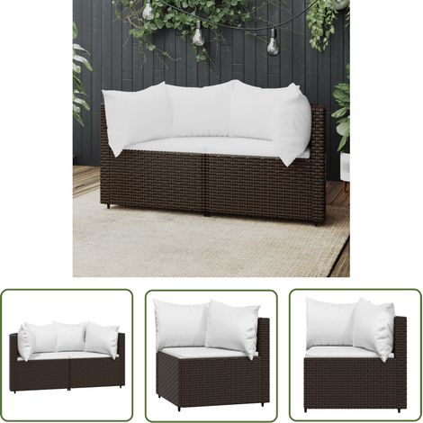 The Living Store Canapés d'angle de jardin et coussins2pcs marron résine tressée - Canape De Jardin - Mobilier De Jardin - Canapé Extérieur - Meubles De Jardin - Set De Salon De Jardin (1/5)