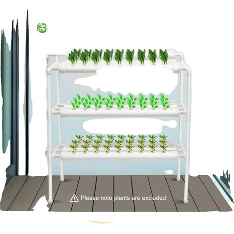 Sistema hidropónico de 3 niveles, 90 puntos de plantación, color blanco. (1/2)