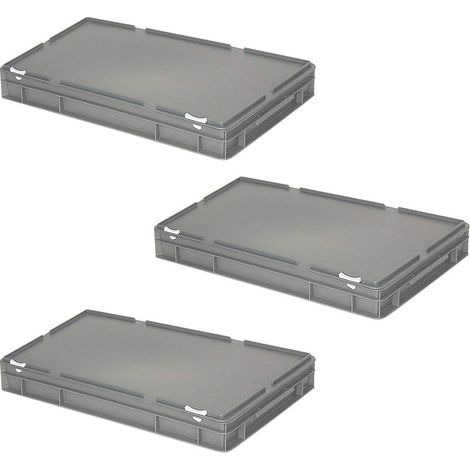 BRB 3 Deckelbehälter mit Scharnierdeckel, LxBH 600x400x85 mm, 14 Liter, grau, PE-HD