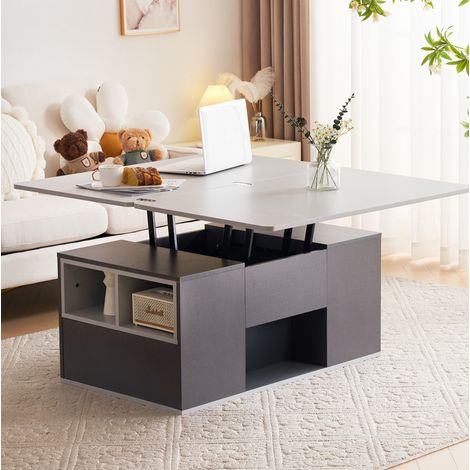 Mesa baja elevable multifunción 100 x 51 x 47 cm en tablero de partículas gris DESVIAE (1/5)