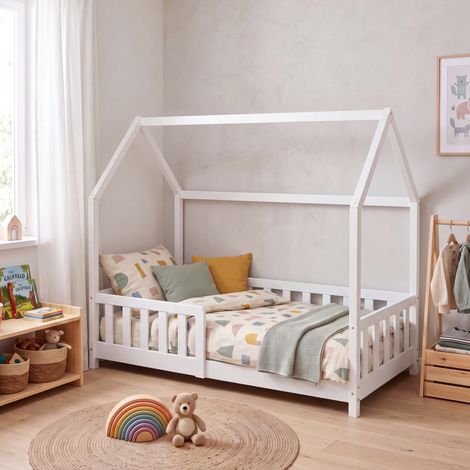 Hausbett Hesel mit Rausfallschutz 80x160 cm Weiß [en.casa] (1/5)