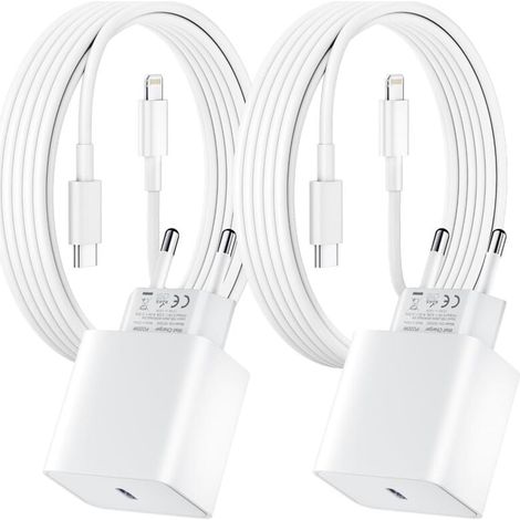 Confezione da 2 caricabatterie rapidi per iPhone, adattatore di alimentazione USB-C PD da 20 W con cavo da USB-C a Lightning da 2 m per iPhone 14/14 Pro/13/13 Pro/13 Pro Max/13 Mini (1/5)