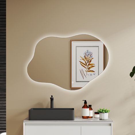 Ducha Casa Espejo de Baño Asimétrico LED Tricolor Ajustable,Antivaho,Regulable Sin Pasos y Memoria de Apagado,85×52cm (1/5)