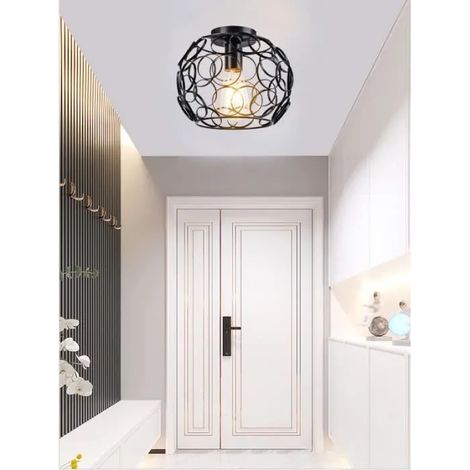 Plafonnier Industriel en Métal,Plafonnier Retro Noir en Cage Style Edison pour Salon Chambre (1/4)