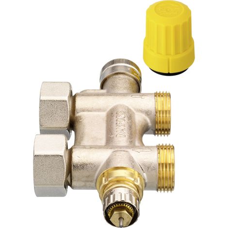 Danfoss – Corps thermostatique F 1/2 bitube VHS-UN droit entraxe 50mm – Mâle 3/4 pour radiateurs sèche-serviettes – Préréglage débit pour faible puissance
