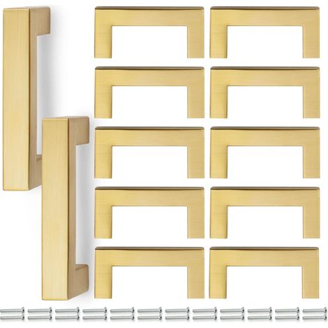 [NIE BENUTZT]12 Stück 76 mm (64 mm Lochmitte) quadratischer Küchenschrankgriff aus Edelstahl, goldfarben, T-Griff für Küchenbeschläge