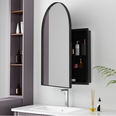 Mobile bagno con specchio ad arco 91 x 61 x 7,8 cm nero HAVRYA (1/5)