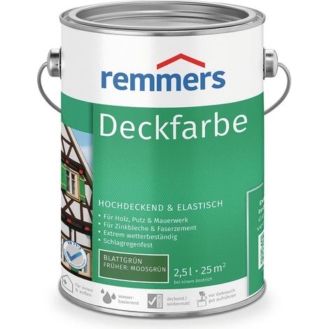 Remmers Deckfarbe blattgrün, 2,5 Liter, Deckfarbe für innen und außen, Wetterschutzfarbe viele Untergründe, hochdeckend, wetterfest (1/4)