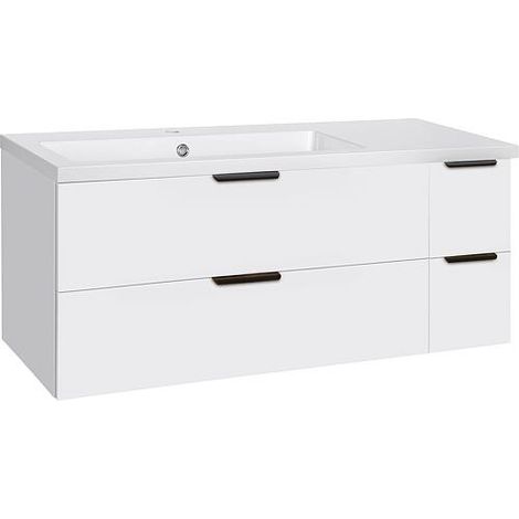 Meuble sous-vasque + lavabo en fonte minérale LOSSA 4 tiroirs blanc brillant Largeur 1210 mm (1/5)