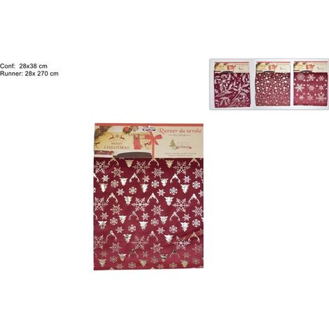 Runner da Tavola Natalizio in Velluro Rosso con Decorazioni Oro 28 x 270 cm (1/2)