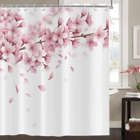 Rideau de Douche Fleurs de Cerisier 90x180, Rose Japonais Style Asiatique Sakura Art, Imperméable Tissu Polyester Lavable pour Baignoire (1/5)