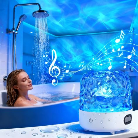 Projecteur d'ondes océaniques étanche avec haut-parleur Bluetooth et bruit blanc – 16 couleurs, télécommande et commandes tactiles – pour la douche et le bain (1/5)