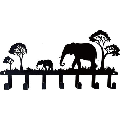【Gancho decorativo para puerta】【Dos elefantes】Soporte de pared para llaves o paños de cocina, accesorio creativo de hierro forjado para su hogar. (1/5)