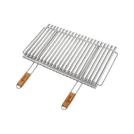 Ompagrill B26740 Griglia Biologica per Barbecue Acciaio Inox 67x40 cm Recupero Grassi Manici Bamboo colore Multicolore