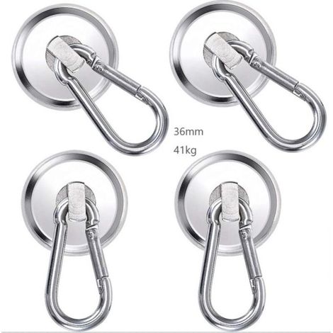 Crochets Magnétiques, 36mm Crochet Aimanté Néodyme, 4PCS Aimant Crochet Puissant, 41kg Aimants mousquetons Super Forts pour Cuisine Casiers de Bureau Aimant de Réfrigérateur (1/4)