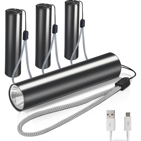 AIDUCHO Lampe De Poche, 4 Pièces Aluminium Lampe Torche Led Ultra Puissante (Mit Eingebauter Batterie), 3 Modes Lampe Torche Rechargeables Usb, Étanche Lampe De Poche Pour Enfants, Camping, Randonnée (1/5)