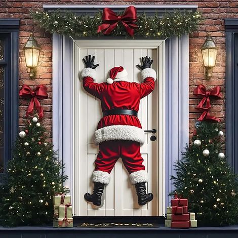 Guirlande Porte Noël - Bandeau Porte 3D Motif Père Noël - Fond Photo Hiver - 71 x 35 Pouces - Nylon Élasthanne (1/5)