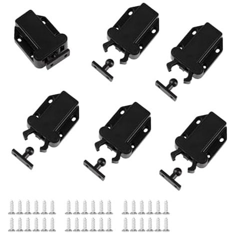 6 Pièces Loquets à Libération Tactile Poussoir Porte Placard avec Vis Loquet de Non Magnétiques pour Meubles Tiroirs (Noir) - (1/5)