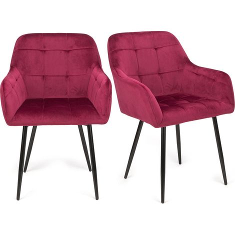 Futurefurniture – Lot de 2 chaises de salle à manger en velours rose – Dossier incurvé et coussins épais – Base en métal robuste – Hauteur 84 cm