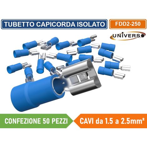 CONFEZIONE 50 PEZZI FDD2-250 TERMINALE CAPICORDA FEMMINA PER CAVI DA 1.5mm² A 2.5mm - BLU (1/3)