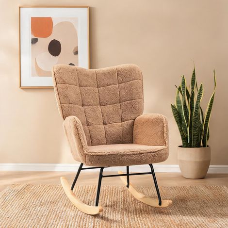 Fauteuil à bascule en tissu berbervlies brun 98 x 71 x 101 cm (1/5)