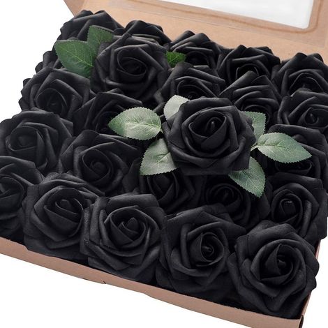 Roses Artificielles - Diamètre 8 cm - Tige 20 cm - Pour Bouquets Mariage Décoration Fête - Lot de 25 Pièces avec 50 Feuilles (1/5)