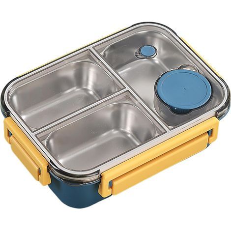 Boîte à lunch Ben-to en acier inoxydable pour enfants, boîte à lunch métallique étanche à 3 compartiments, grande capacité, en acier inoxydable 304, idéale pour l'école et le bureau. (1/5)