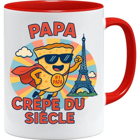 Tasse “Papa crêpe du siècle” rigolote  Mug homme humour  Idée cadeau papa drôle pour petit déjeuner, Blanc (1/5)