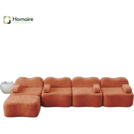 Canapé modulable en velours orange avec accoudoirs 384 x 167 x 70 cm HOMAIRE (1/5)