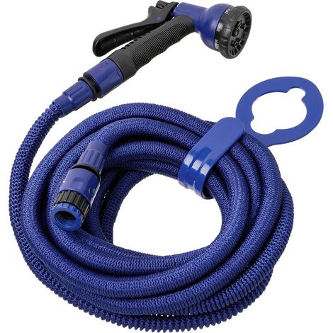 Kit de Tuyau Extensible Superflex de 15 m, Léger, Pistolet d'Arrosage à 8 Positions, Connecteur Universel, Raccord de Robinet Femelle 3/4"-1/2" et Support de Robinet, Bleu, 9990105 (1/5)