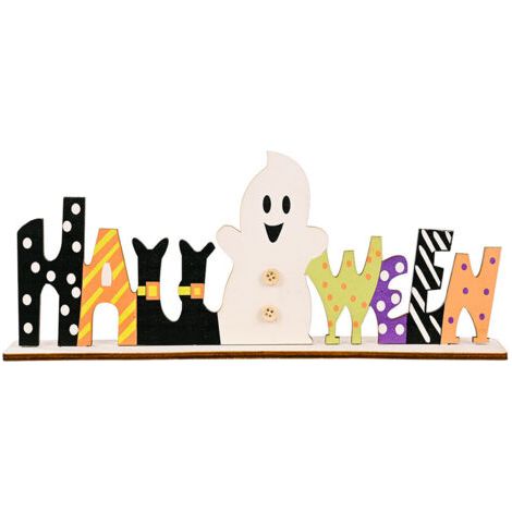 BUNTHAUS Décorations d'Halloween Décorations d'Halloween en bois Décorations de lettres Décorations imprimées créatives de bureau Décorations de fête, festivals, bars, maison, décorations de fête (1/5)