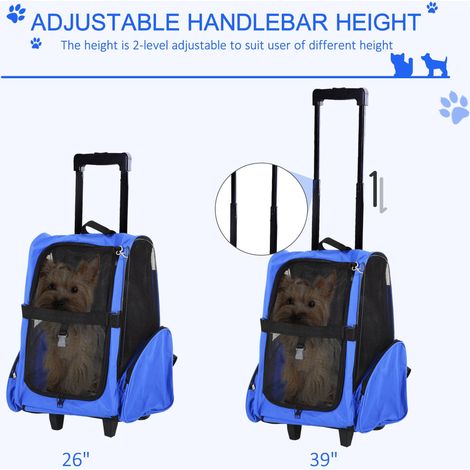 Sac à dos de transport 2 en 1 bleu pour animaux de compagnie avec poignée et roulettes pour chats et chiens (1/5)