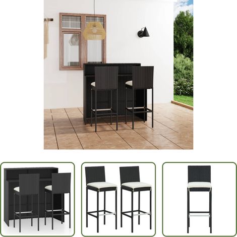 Gartenmöbel - 3-tlg. Gartenbar-Set mit Kissen Schwarz (1/5)